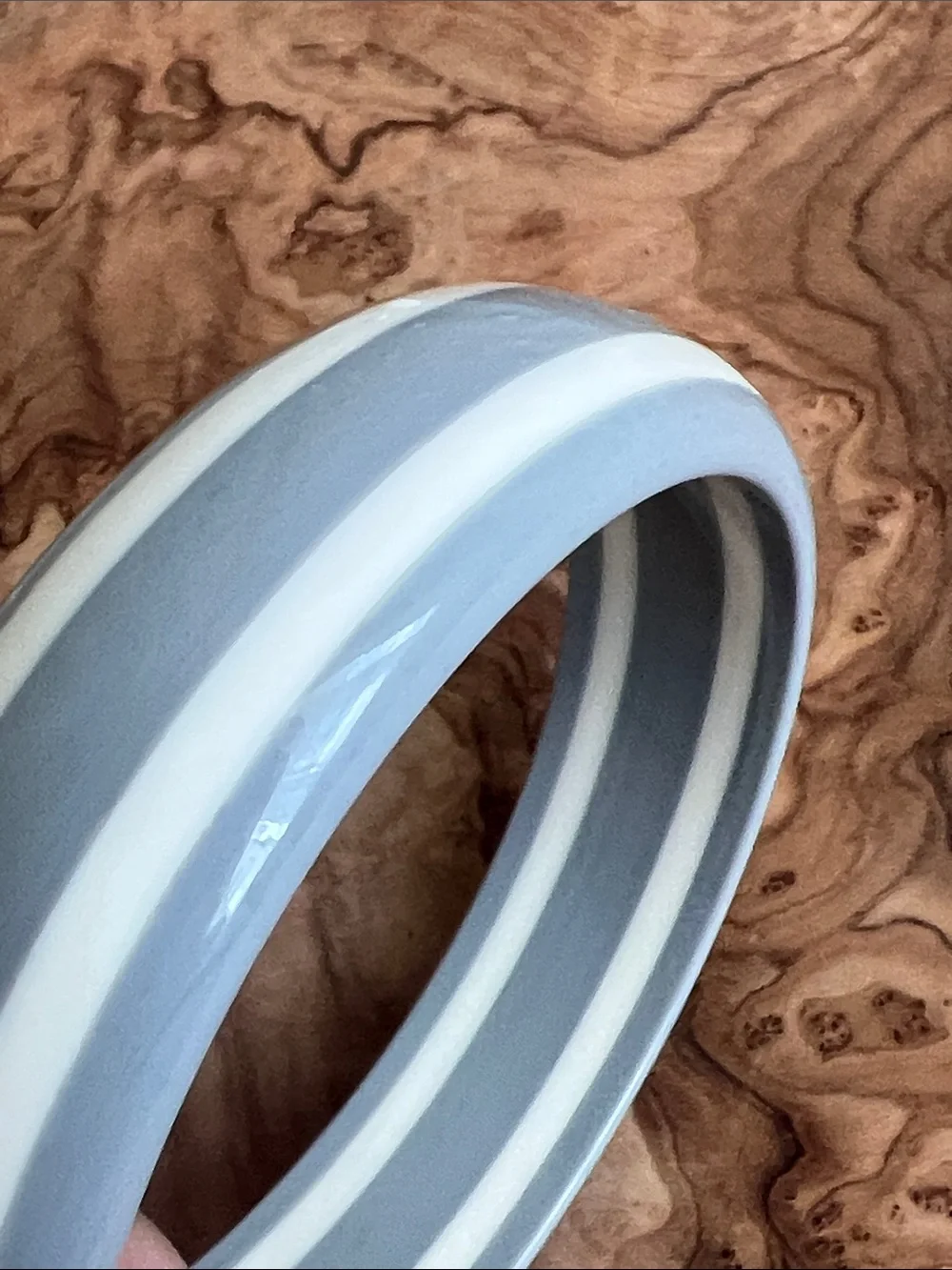 Vintage Gray and White Striped Bakelite Bangle Bracelet
